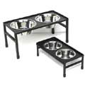 elevated double bowl dog feeder with solid tray top