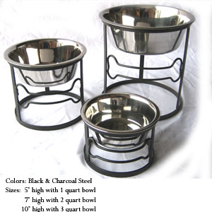 single elevated dog bowl with bone design