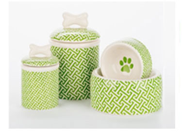 shop for dog bowls, treat jars and raised feeders